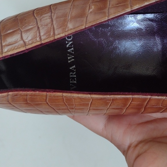 Vera Wang Leather Vintage Crocodile Square Toe Kitten Heels Office EU Size 38 - Picture 10 of 14